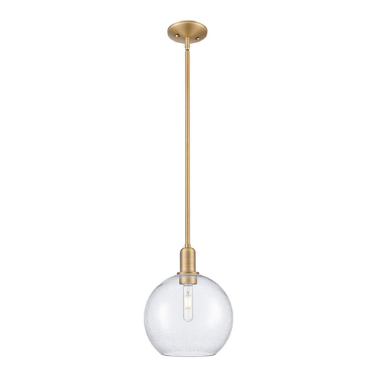 Innovations Athens 10in 1-Light Mini Pendant | Industrial Brushed Brass Steel and Seedy Glass | Kitchen Island & Dining Room | Model 716-1S-BB-G124-10