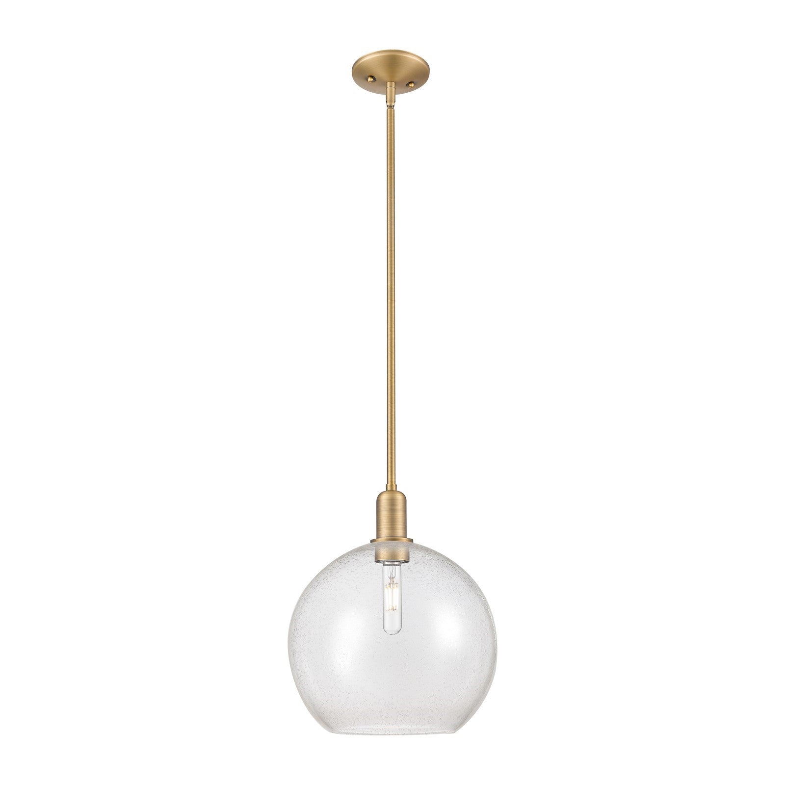 Innovations Athens 12in 1-Light Mini Pendant | Industrial Brushed Brass Steel and Seedy Glass | Kitchen Island & Dining Room | Model 716-1S-BB-G124-12