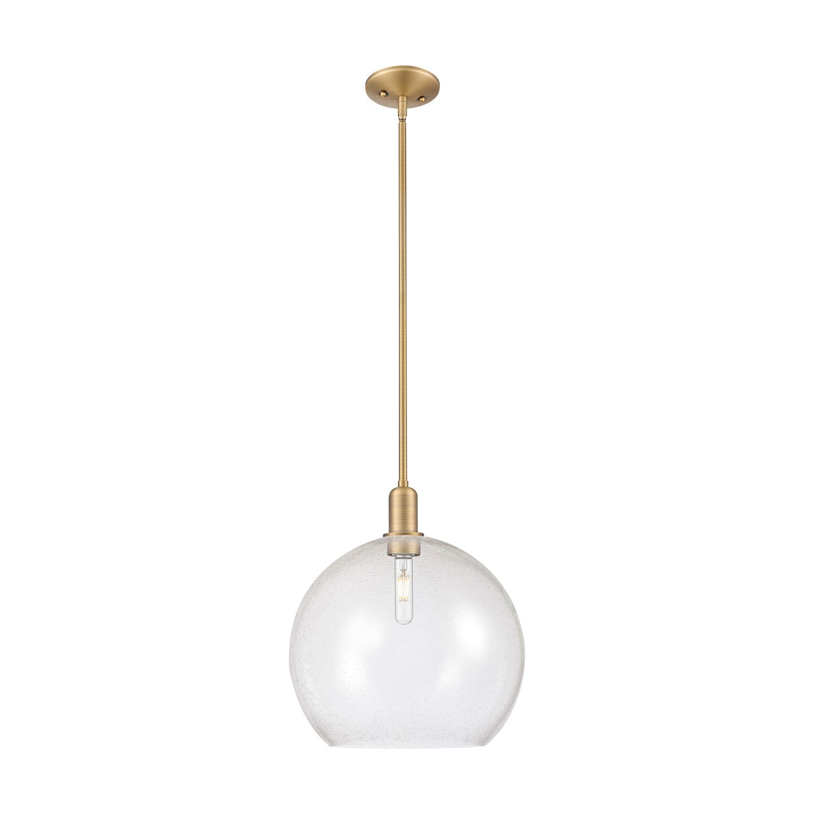 Innovations Athens 14in 1-Light Mini Pendant | Industrial Brushed Brass Steel and Seedy Glass | Kitchen Island & Dining Room | Model 716-1S-BB-G124-14