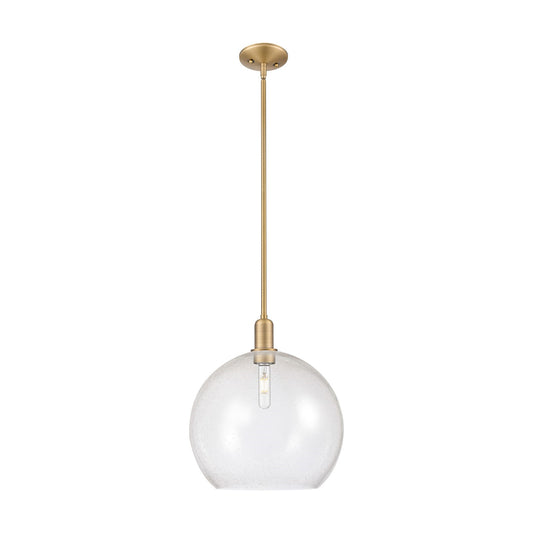 Innovations Athens 14in 1-Light Mini Pendant | Industrial Brushed Brass Steel and Seedy Glass | Kitchen Island & Dining Room | Model 716-1S-BB-G124-14