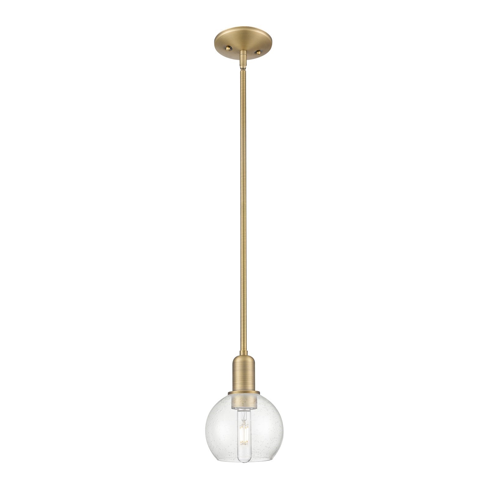 Innovations Athens 6in 1-Light Mini Pendant | Industrial Brushed Brass Steel and Seedy Glass | Kitchen Island & Dining Room | Model 716-1S-BB-G124-6