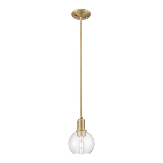 Innovations Athens 6in 1-Light Mini Pendant | Industrial Brushed Brass Steel and Seedy Glass | Kitchen Island & Dining Room | Model 716-1S-BB-G124-6