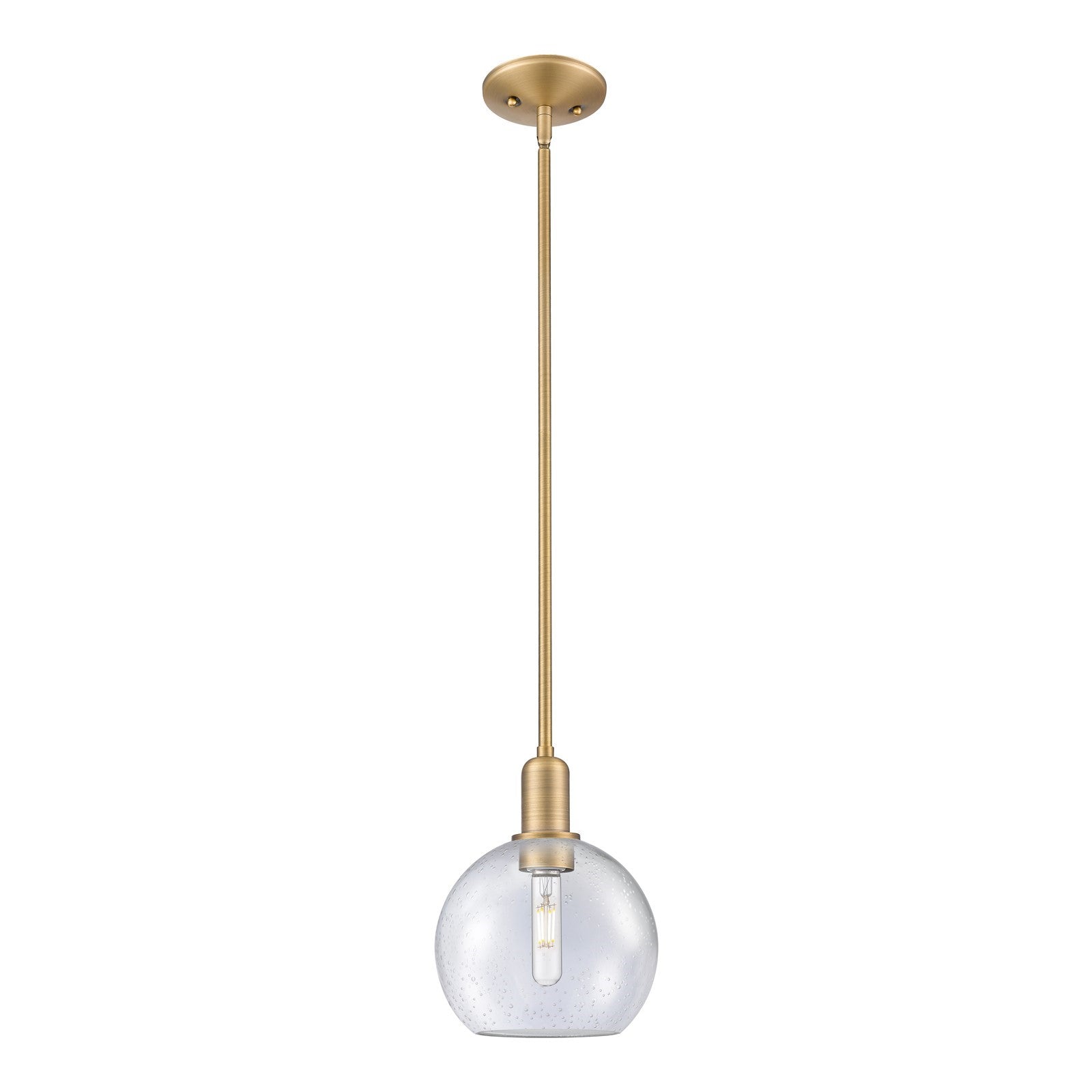 Innovations Athens 8in 1-Light Mini Pendant | Industrial Brushed Brass Steel and Seedy Glass | Kitchen Island & Dining Room | 8 x | Model 716-1S-BB-G124-8