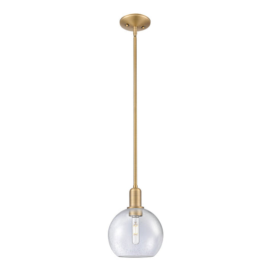 Innovations Athens 8in 1-Light Mini Pendant | Industrial Brushed Brass Steel and Seedy Glass | Kitchen Island & Dining Room | 8 x | Model 716-1S-BB-G124-8