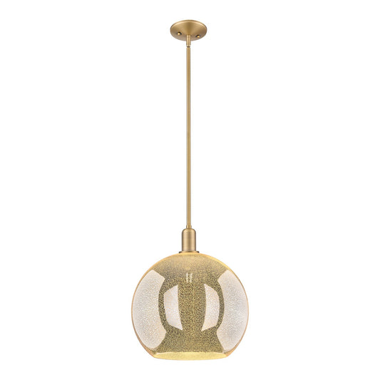 Innovations Athens 14in 1-Light Mini Pendant | Industrial Brushed Brass Steel and Mercury Glass | Kitchen Island & Dining Room | Model 716-1S-BB-G128-14