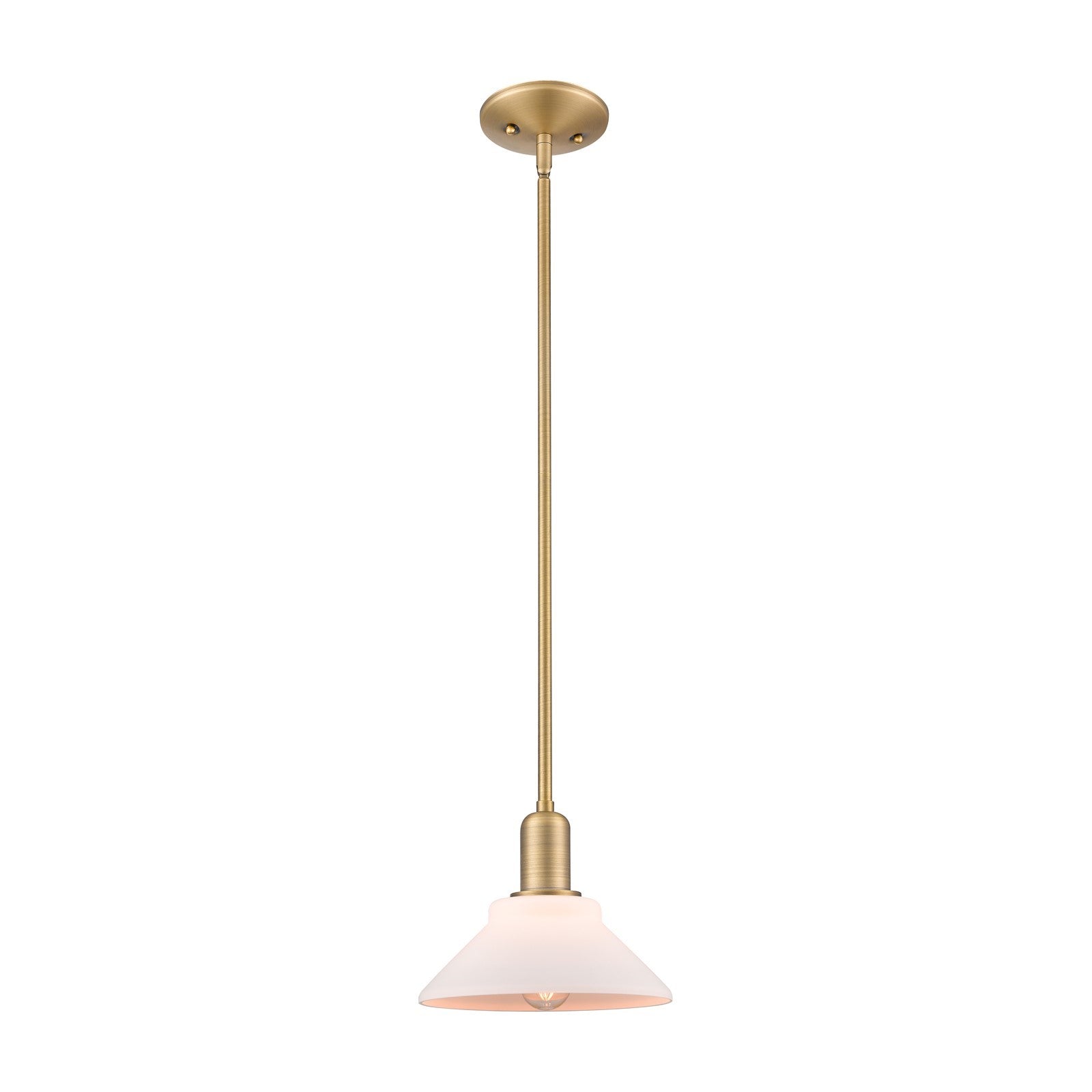 Innovations Orwell 8.38in 1-Light Mini Pendant | Industrial Brushed Brass and Matte White Glass | Kitchen Island & Dining Room | Model 716-1S-BB-G131