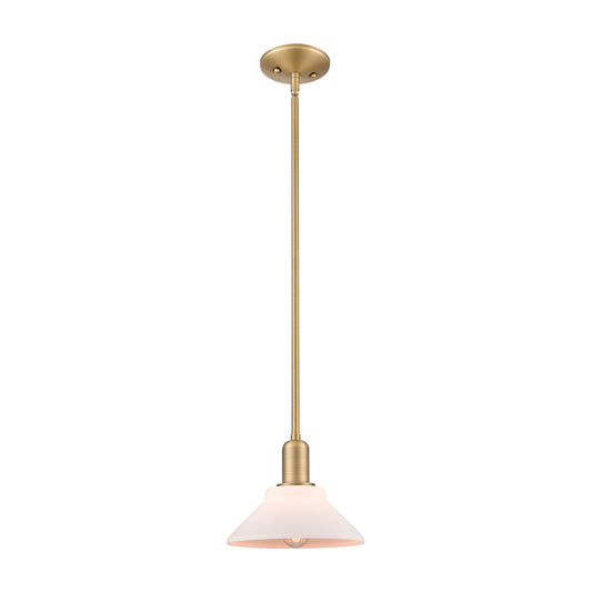 Innovations Orwell 8.38in 1-Light Mini Pendant | Industrial Brushed Brass and Matte White Glass | Kitchen Island & Dining Room | Model 716-1S-BB-G131