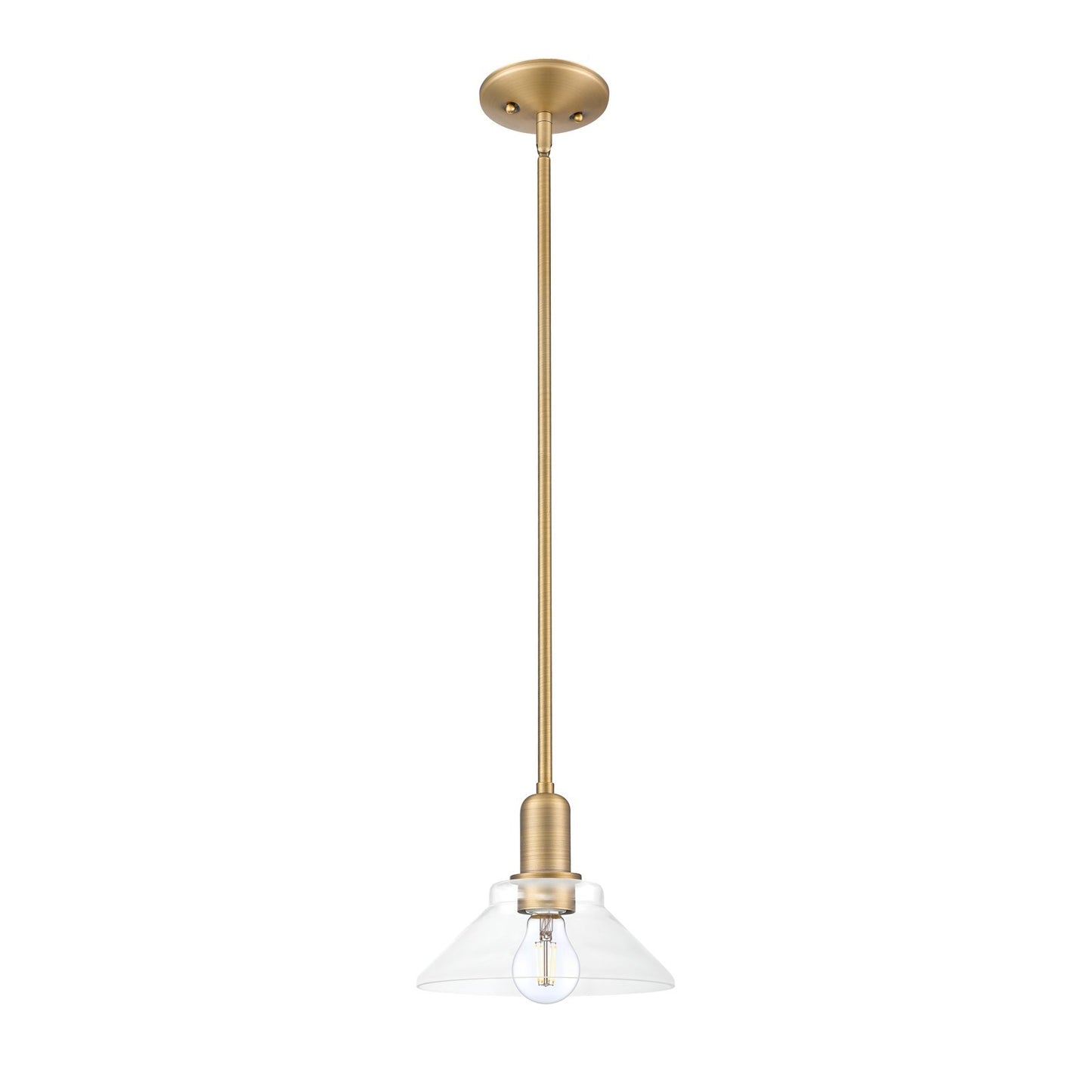 Innovations Orwell 8in 1-Light Mini Pendant | Industrial Brushed Brass Steel and Clear Glass | Kitchen Island & Dining Room | 8.38 | Model 716-1S-BB-G132