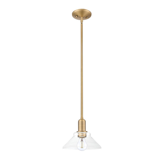 Innovations Orwell 8in 1-Light Mini Pendant | Industrial Brushed Brass Steel and Clear Glass | Kitchen Island & Dining Room | 8.38 | Model 716-1S-BB-G132