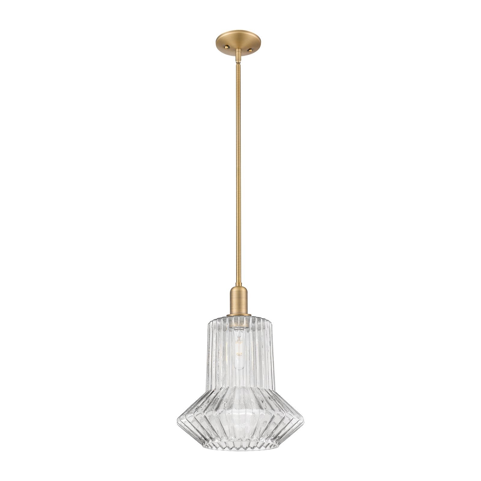 Innovations Springwater 12in 1-Light Mini Pendant | Industrial Brushed Brass and Clear Fluted Glass | Kitchen Island & Dining Room | Model 716-1S-BB-G212
