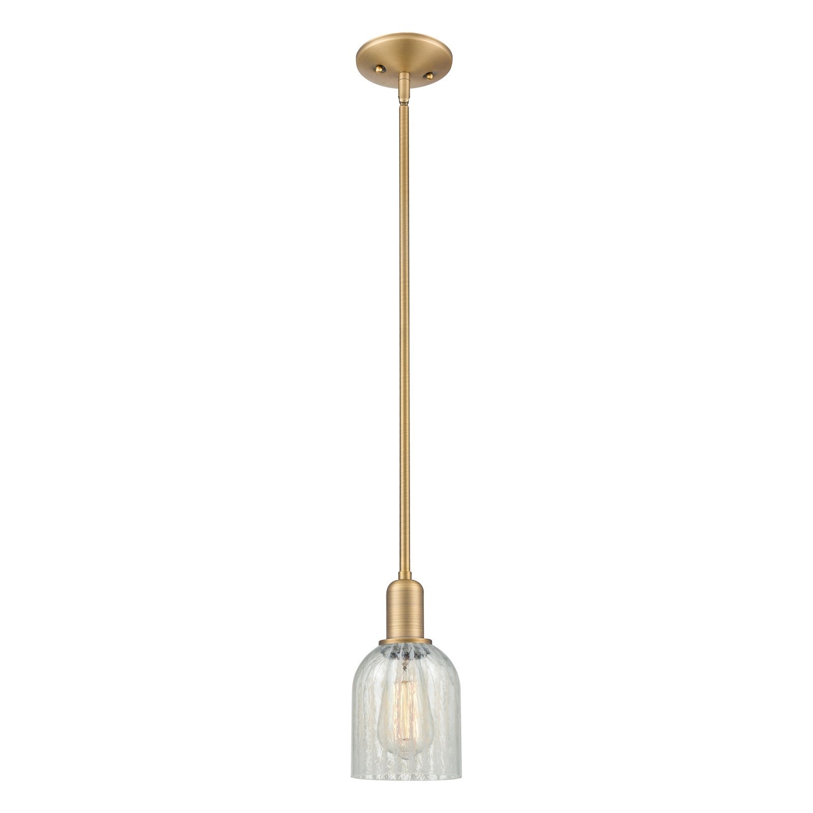 Innovations Caledonia 5in 1-Light Mini Pendant | Industrial Brushed Brass Steel and Mouchette Glass | Kitchen Island & Dining Room | Model 716-1S-BB-G2511