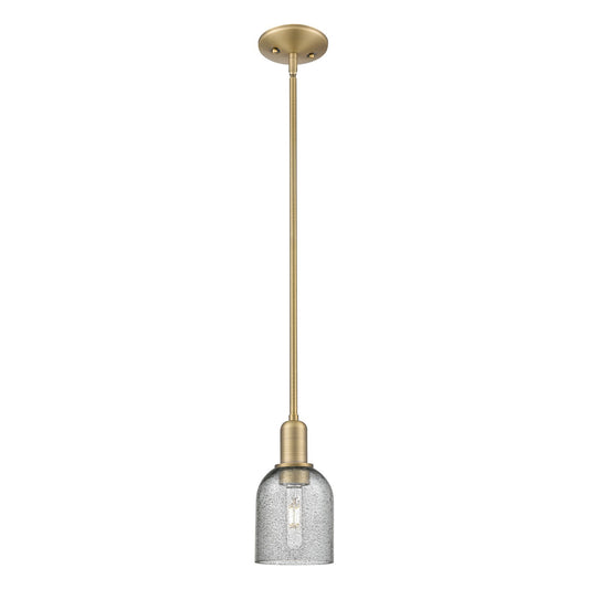 Innovations Caledonia 5in 1-Light Mini Pendant | Industrial Brushed Brass Steel and Charcoal Glass | Kitchen Island & Dining Room | Model 716-1S-BB-G257
