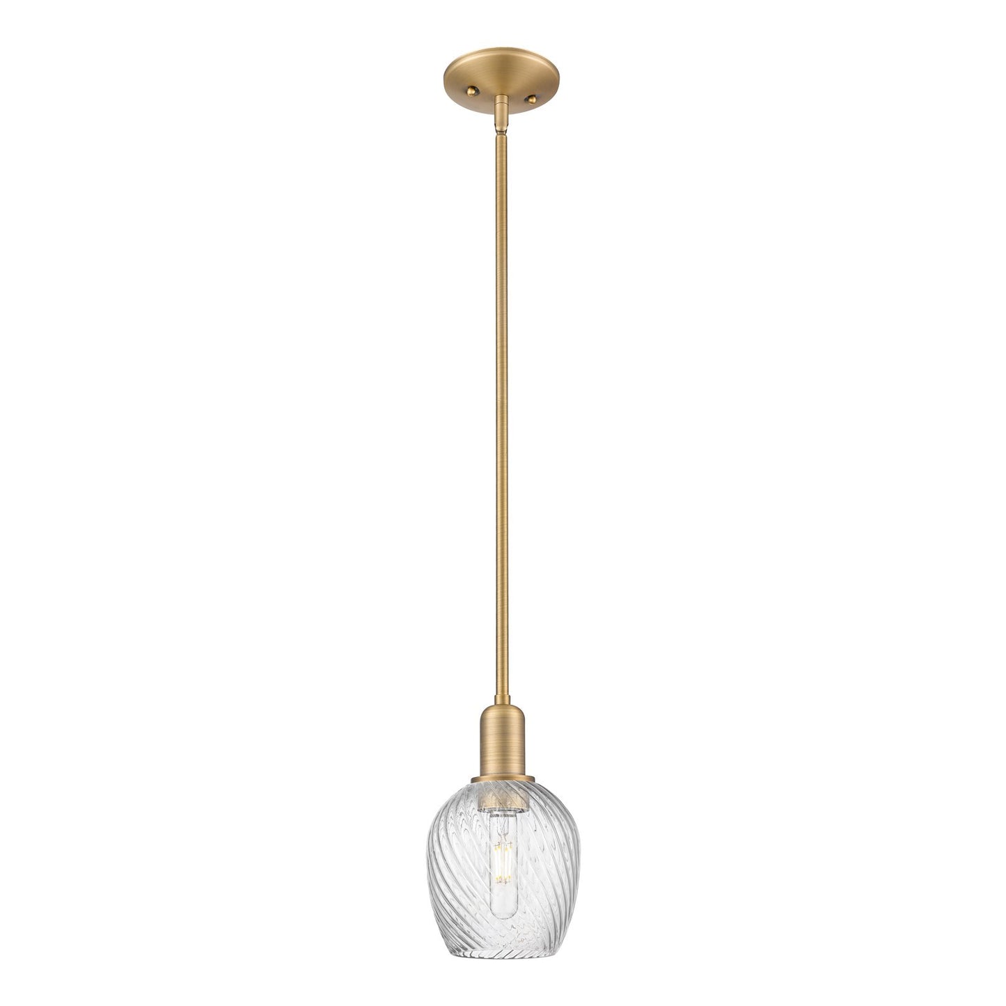 Innovations Salina 6in 1-Light Mini Pendant | Industrial Brushed Brass and Clear Spiral Fluted Glass | Kitchen Island & Dining Room | Model 716-1S-BB-G292