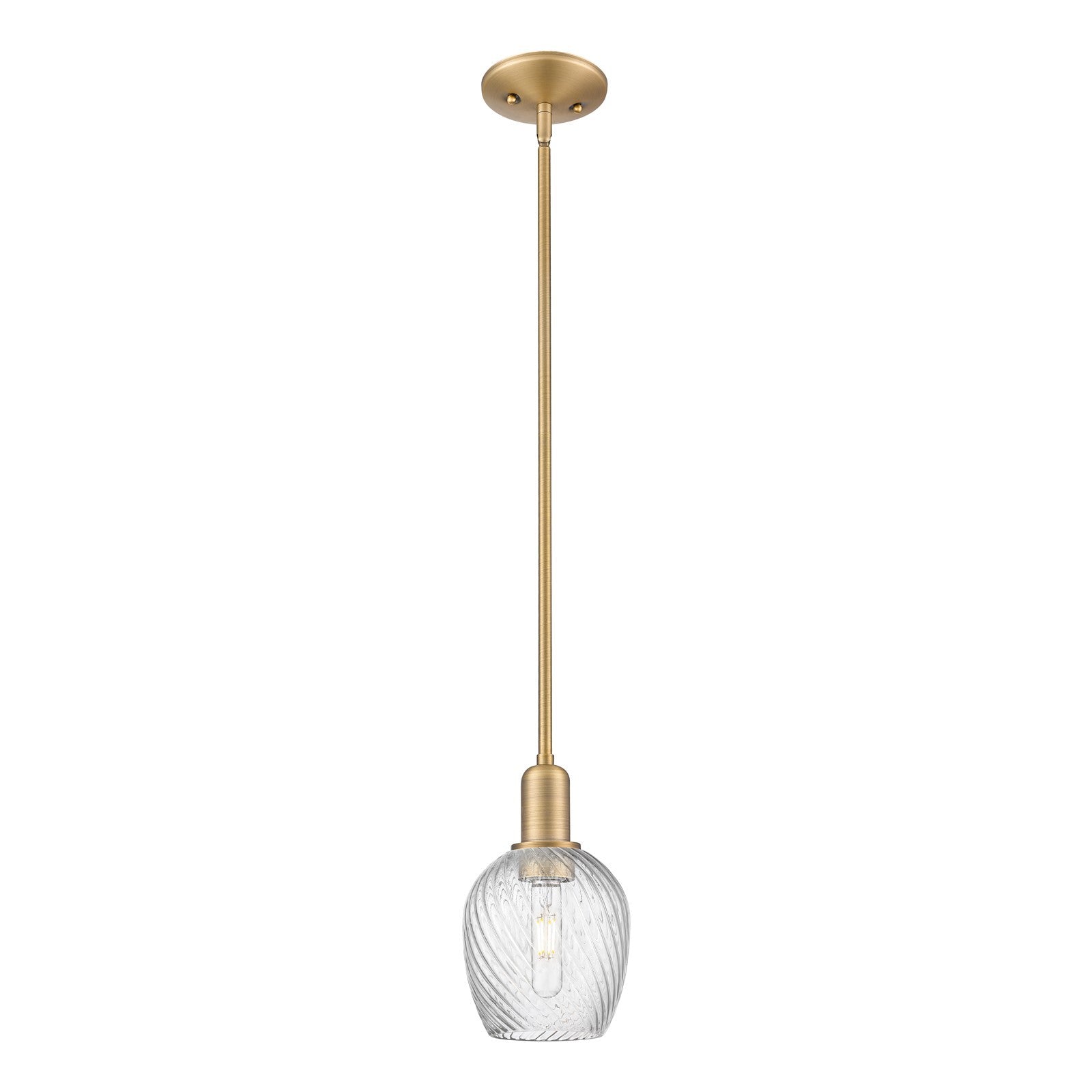 Innovations Salina 6in 1-Light Mini Pendant | Industrial Brushed Brass and Clear Spiral Fluted Glass | Kitchen Island & Dining Room | Model 716-1S-BB-G292