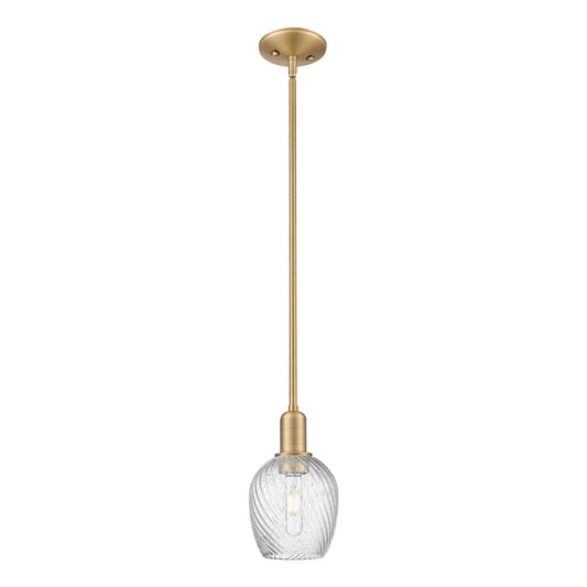 Innovations Salina 6in 1-Light Mini Pendant | Industrial Brushed Brass and Clear Spiral Fluted Glass | Kitchen Island & Dining Room | Model 716-1S-BB-G292