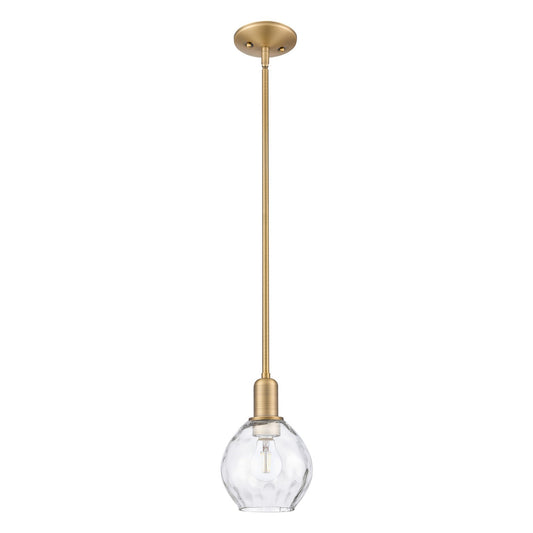 Innovations Waverly 6in 1-Light Mini Pendant | Industrial Brushed Brass and Clear Water Glass | Kitchen Island & Dining Room | Damp | Model 716-1S-BB-G362