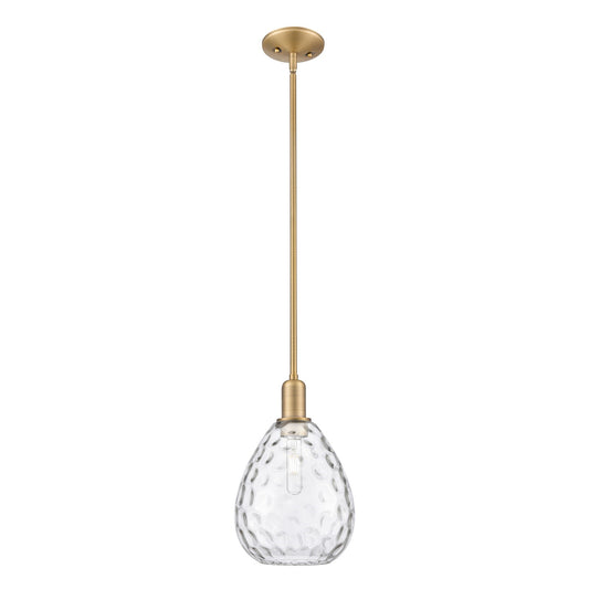 Innovations Waverly 8in 1-Light Mini Pendant | Industrial Brushed Brass Steel and Clear Glass | Kitchen Island & Dining Room | 8 x | Model 716-1S-BB-G372