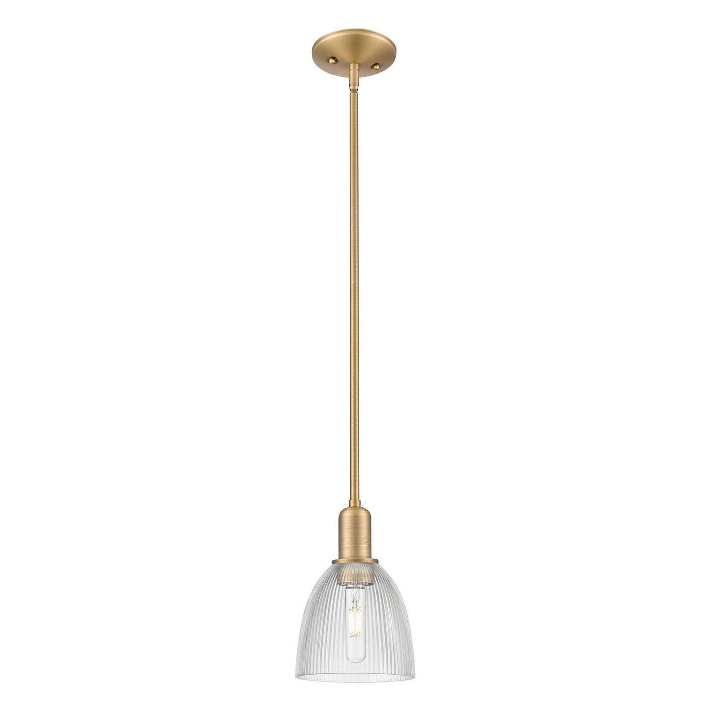 Innovations Castile 6in 1-Light Mini Pendant | Industrial Brushed Brass and Clear Glass | Kitchen Island & Dining Room | 6 x 6 x | Model 716-1S-BB-G382
