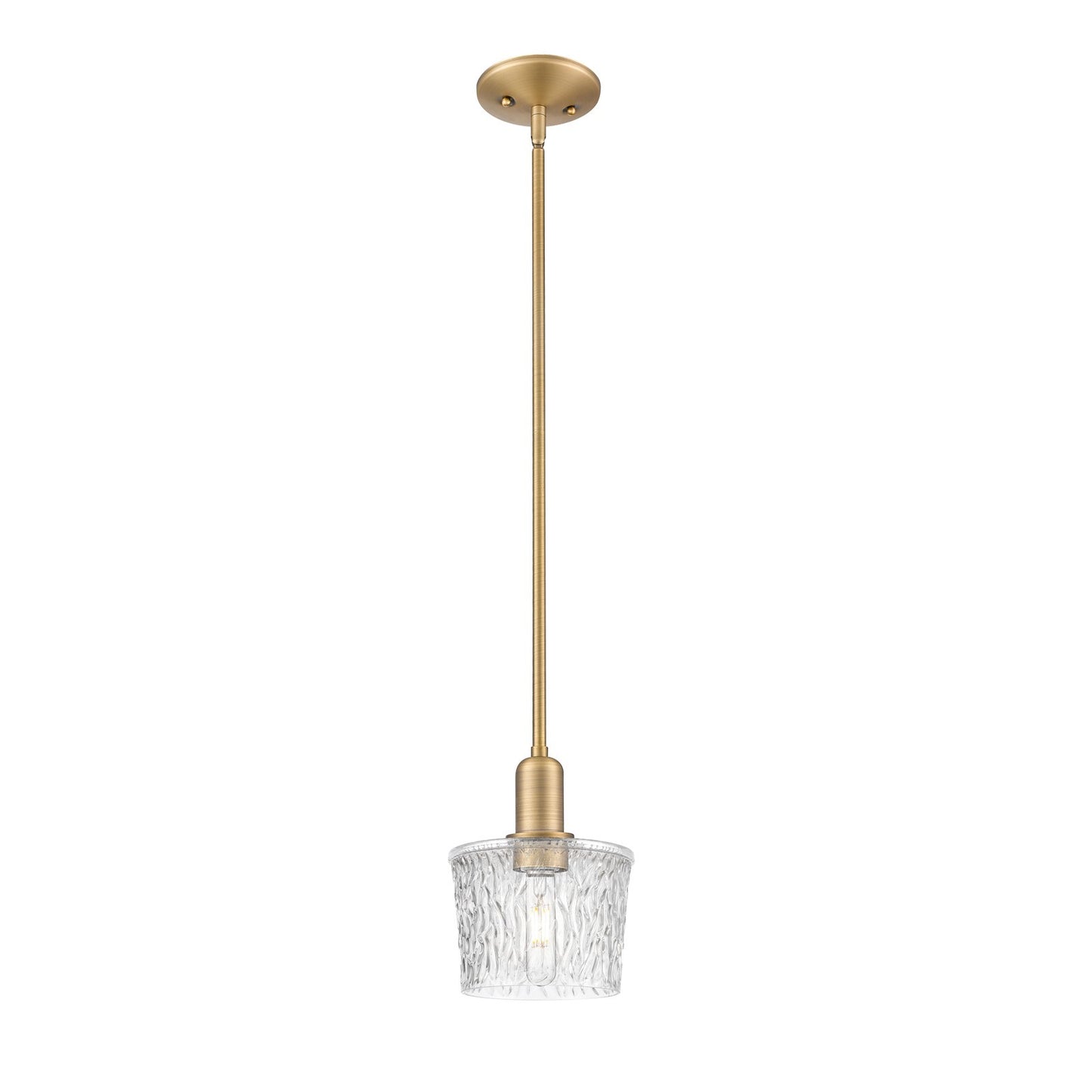 Innovations Niagara 7in 1-Light Mini Pendant | Industrial Brushed Brass and Clear Glass | Kitchen Island & Dining Room | 6.5 x 6.5 | Model 716-1S-BB-G402