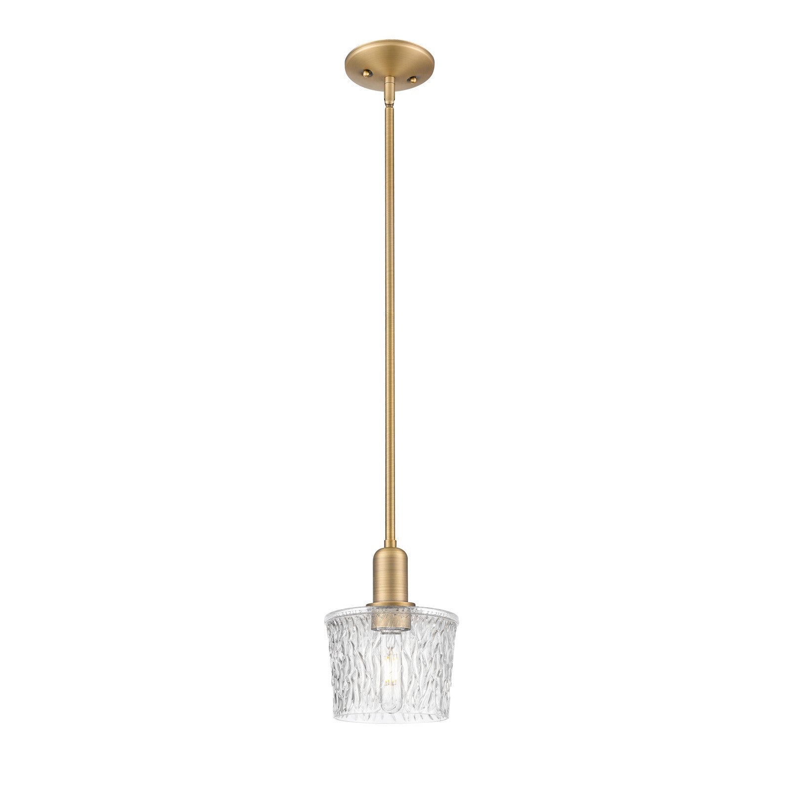 Innovations Niagara 7in 1-Light Mini Pendant | Industrial Brushed Brass and Clear Glass | Kitchen Island & Dining Room | 6.5 x 6.5 | Model 716-1S-BB-G402