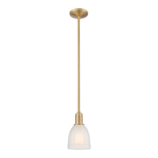 Innovations Brookfield 6in 1-Light Mini Pendant | Industrial Brushed Brass and White Frosted Ribbed Glass | Kitchen Island & Dining | Model 716-1S-BB-G441