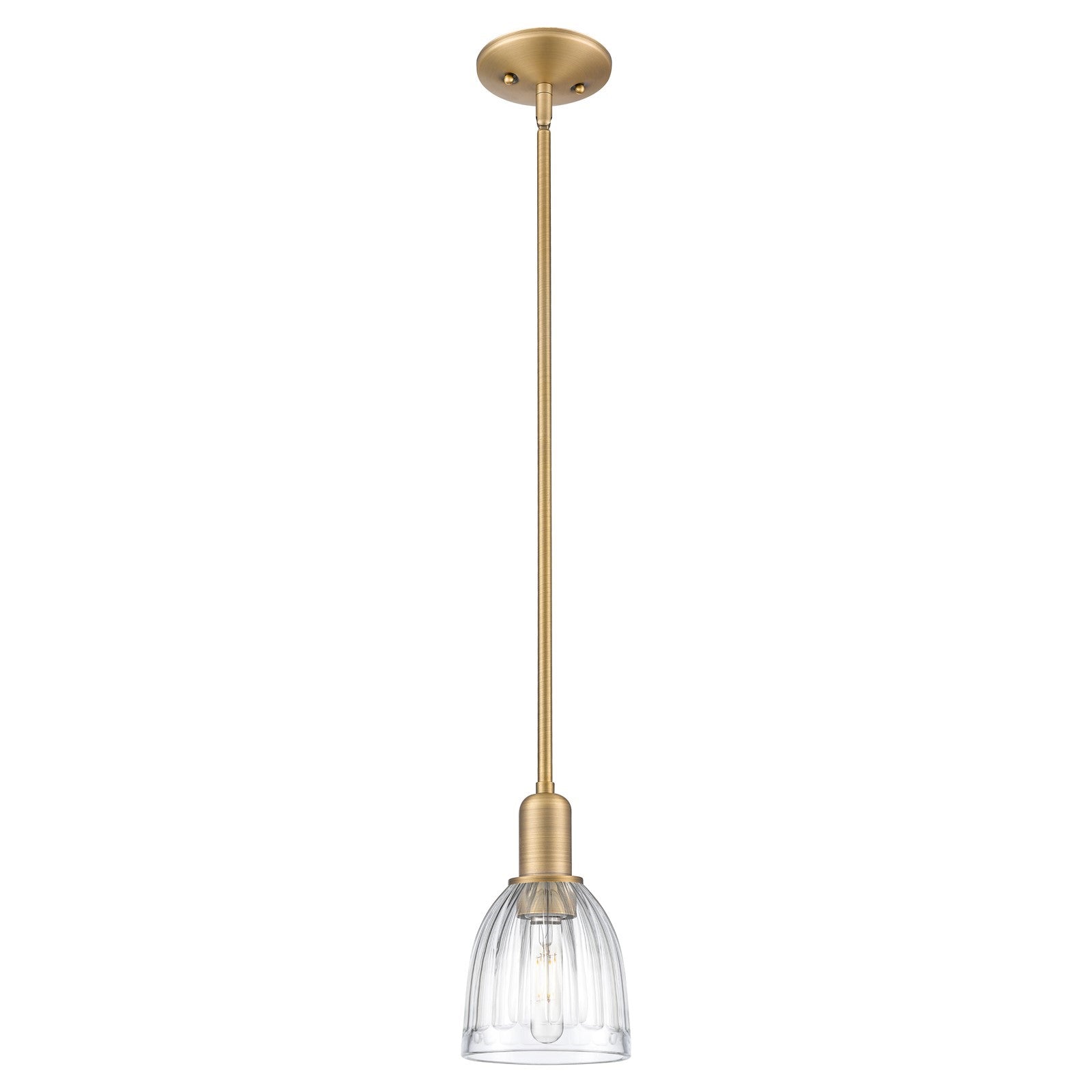 Innovations Brookfield 6in 1-Light Mini Pendant | Industrial Brushed Brass Steel and Clear Ribbed Glass | Kitchen Island & Dining | Model 716-1S-BB-G442