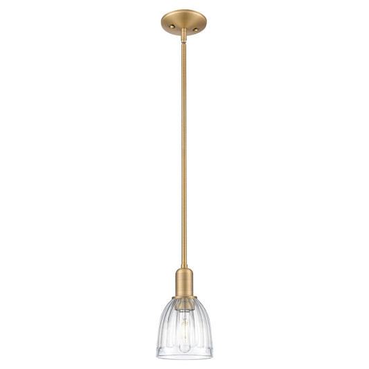 Innovations Brookfield 6in 1-Light Mini Pendant | Industrial Brushed Brass Steel and Clear Ribbed Glass | Kitchen Island & Dining | Model 716-1S-BB-G442