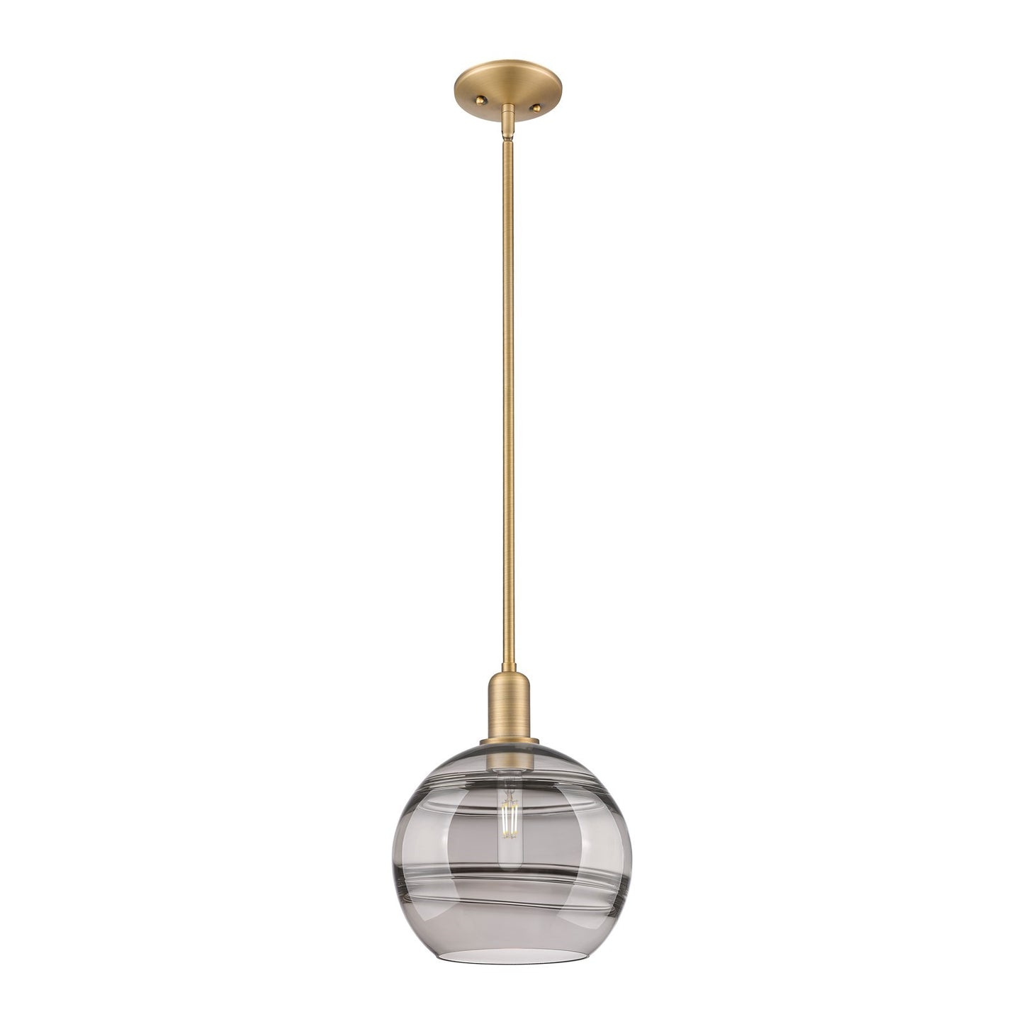 Innovations Rochester 10in 1-Light Mini Pendant | Industrial Brushed Brass Steel and Light Smoke Glass | Kitchen Island & | Model 716-1S-BB-G556-10SM