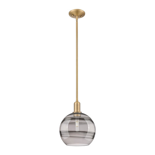 Innovations Rochester 10in 1-Light Mini Pendant | Industrial Brushed Brass Steel and Light Smoke Glass | Kitchen Island & | Model 716-1S-BB-G556-10SM