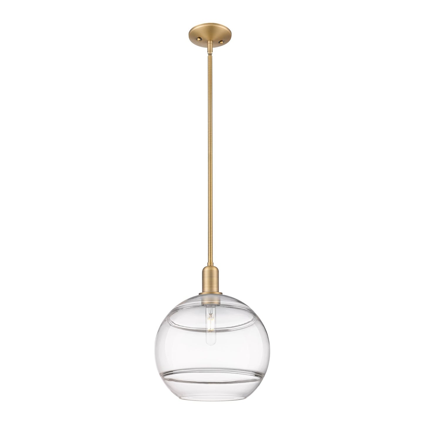 Innovations Rochester 12in 1-Light Mini Pendant | Industrial Brushed Brass Steel and Clear Glass | Kitchen Island & Dining | Model 716-1S-BB-G556-12CL