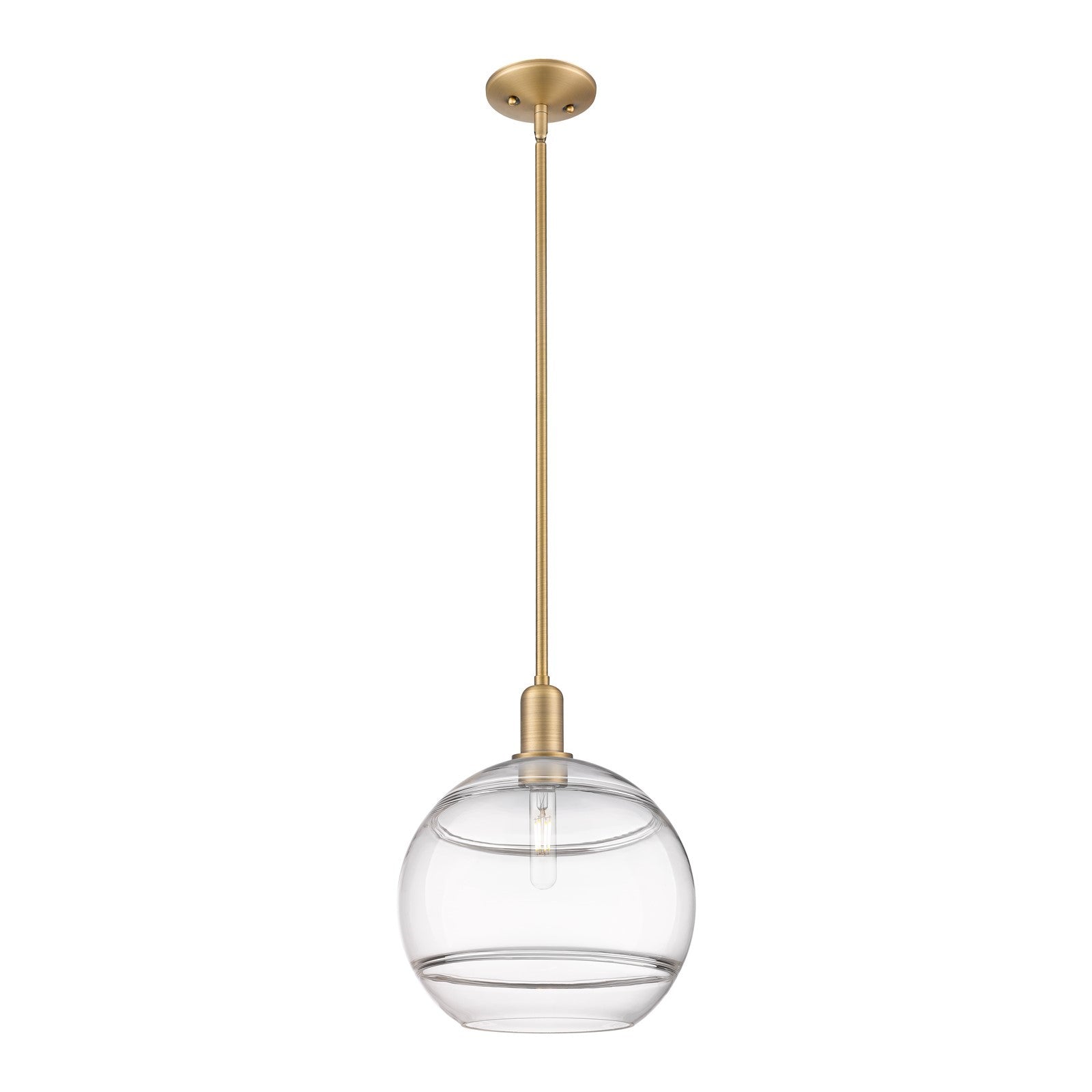 Innovations Rochester 12in 1-Light Mini Pendant | Industrial Brushed Brass Steel and Clear Glass | Kitchen Island & Dining | Model 716-1S-BB-G556-12CL