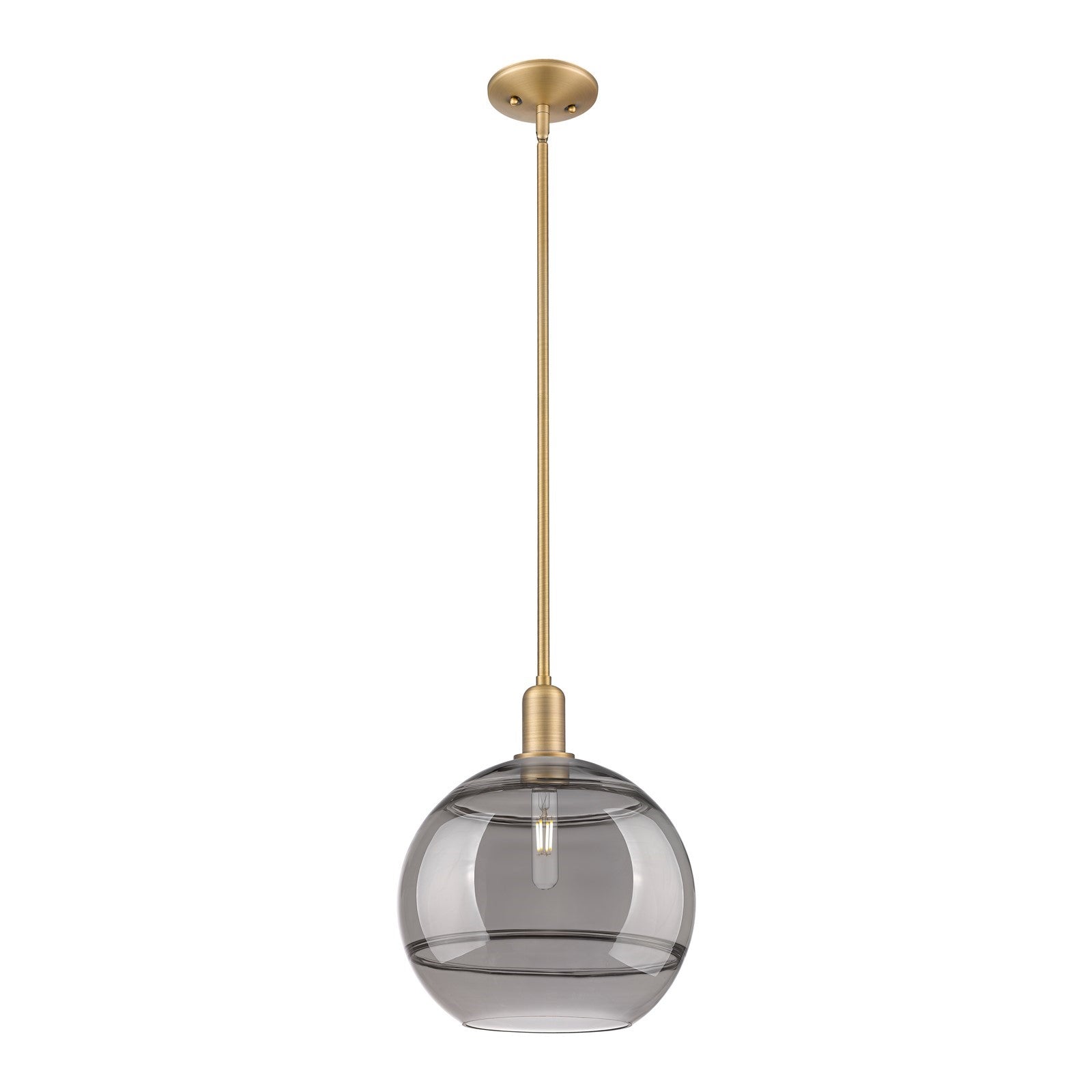Innovations Rochester 12in 1-Light Mini Pendant | Industrial Brushed Brass Steel and Light Smoke Glass | Kitchen Island & | Model 716-1S-BB-G556-12SM