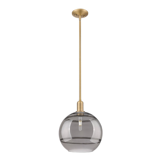 Innovations Rochester 12in 1-Light Mini Pendant | Industrial Brushed Brass Steel and Light Smoke Glass | Kitchen Island & | Model 716-1S-BB-G556-12SM