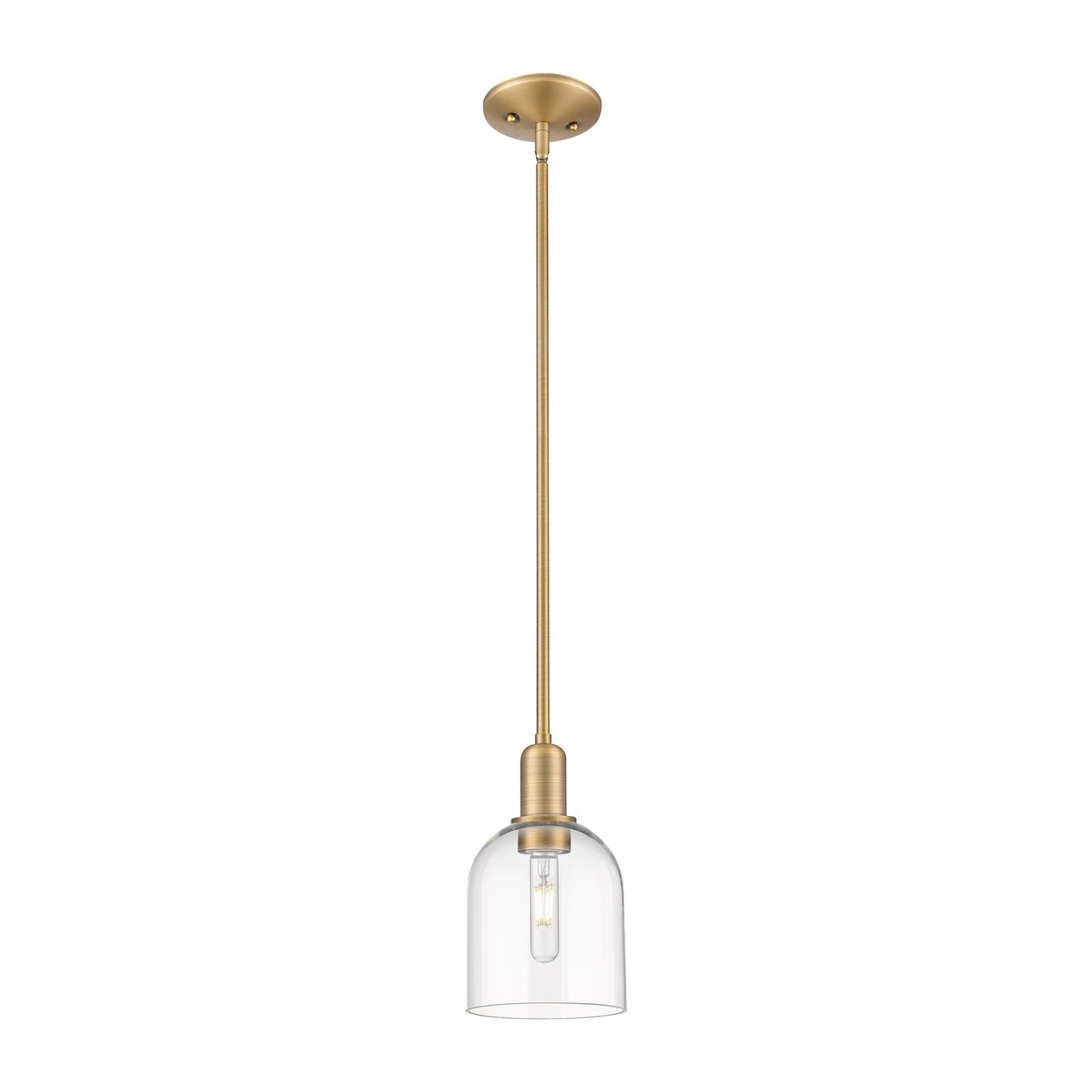 Innovations Bella 6in 1-Light Mini Pendant | Industrial Brushed Brass Steel and Clear Glass | Kitchen Island & Dining Room | Model 716-1S-BB-G558-6CL
