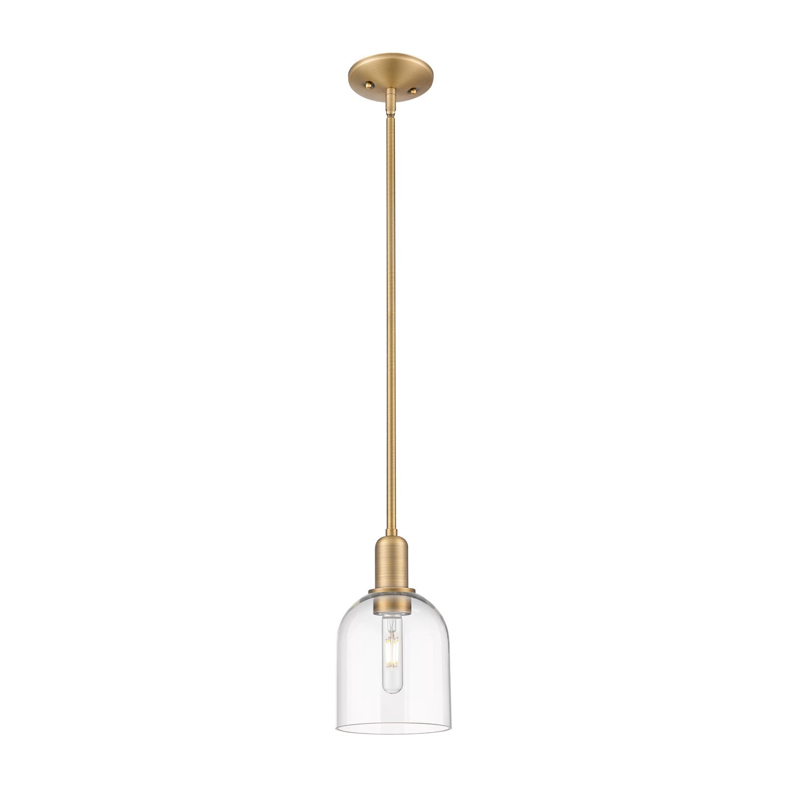 Innovations Bella 6in 1-Light Mini Pendant | Industrial Brushed Brass Steel and Clear Glass | Kitchen Island & Dining Room | Model 716-1S-BB-G558-6CL