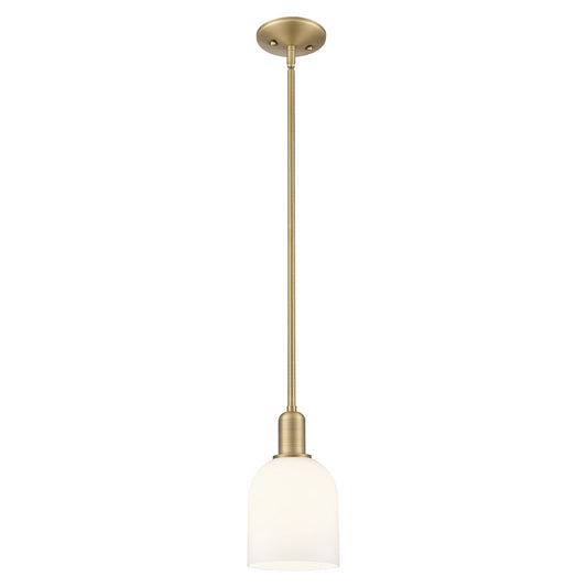 Innovations Bella 6in 1-Light Mini Pendant | Brushed Brass Steel and White Glass | Kitchen Island & Dining Room | 5.5 x 10.12 | Model 716-1S-BB-G558-6GWH
