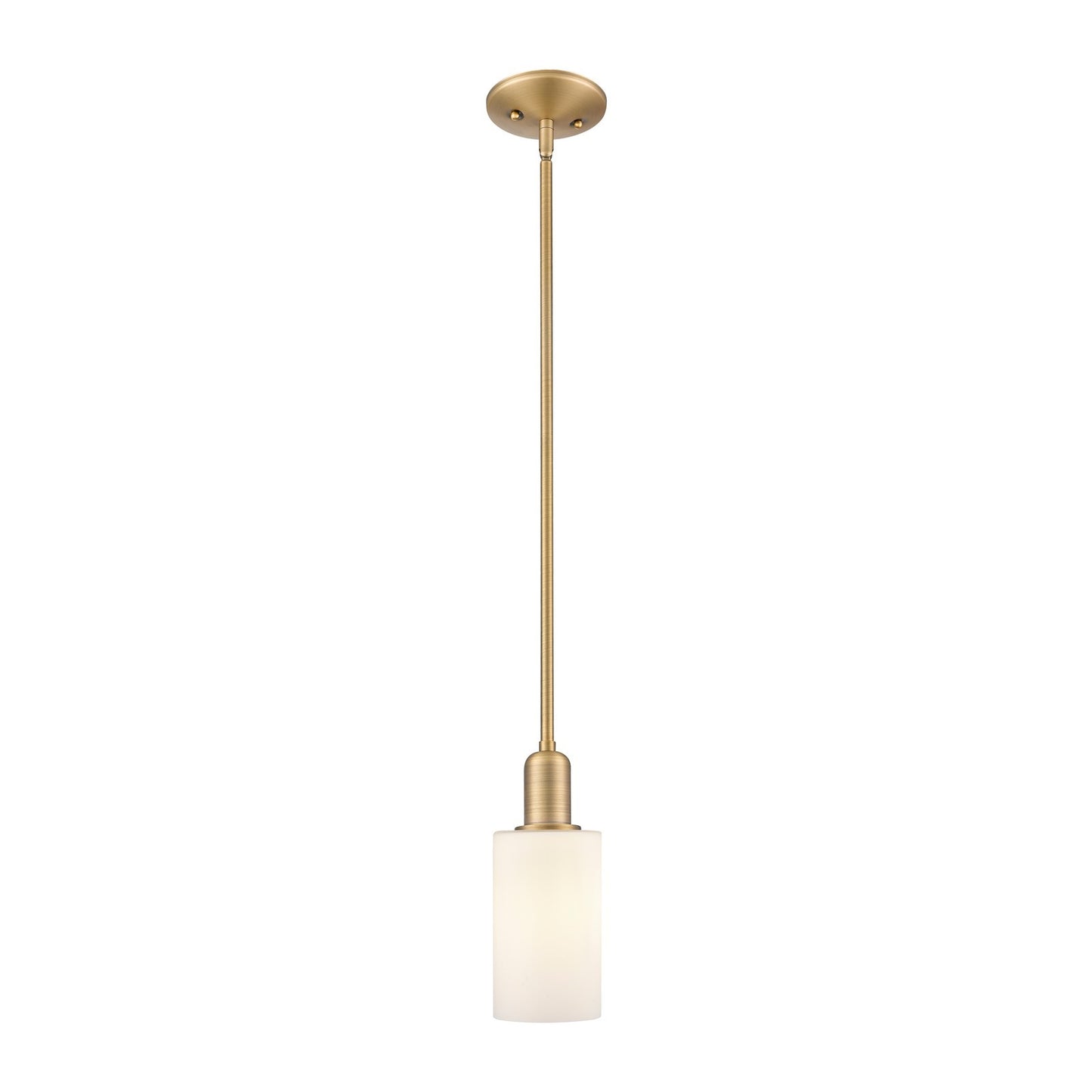 Innovations Clymer 4in 1-Light Mini Pendant | Industrial Brushed Brass and Matte White Glass | Kitchen Island & Dining Room | 3.88 | Model 716-1S-BB-G801