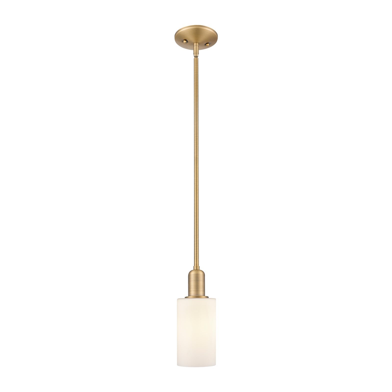 Innovations Clymer 4in 1-Light Mini Pendant | Industrial Brushed Brass and Matte White Glass | Kitchen Island & Dining Room | 3.88 | Model 716-1S-BB-G801