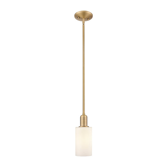 Innovations Clymer 4in 1-Light Mini Pendant | Industrial Brushed Brass and Matte White Glass | Kitchen Island & Dining Room | 3.88 | Model 716-1S-BB-G801