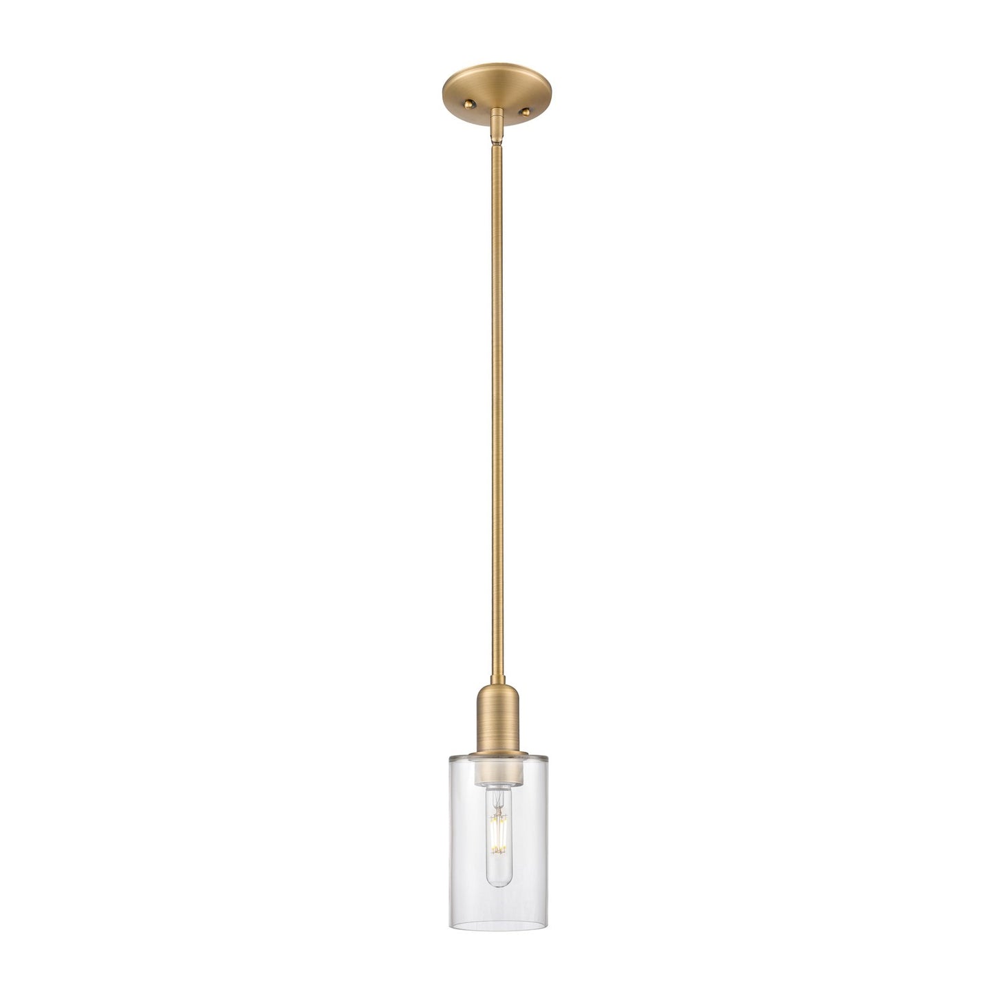 Innovations Clymer 4in 1-Light Mini Pendant | Industrial Brushed Brass Steel and Clear Glass | Kitchen Island & Dining Room | 3.88 | Model 716-1S-BB-G802