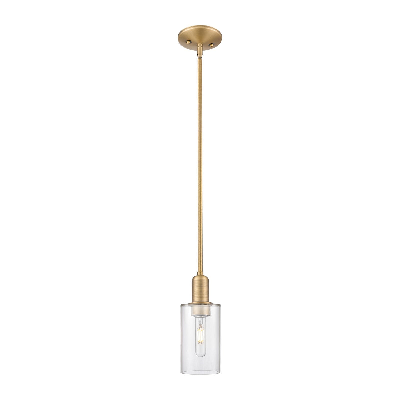 Innovations Clymer 4in 1-Light Mini Pendant | Industrial Brushed Brass Steel and Clear Glass | Kitchen Island & Dining Room | 3.88 | Model 716-1S-BB-G802