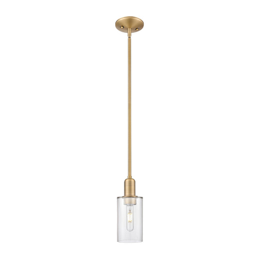 Innovations Clymer 4in 1-Light Mini Pendant | Industrial Brushed Brass Steel and Clear Glass | Kitchen Island & Dining Room | 3.88 | Model 716-1S-BB-G802
