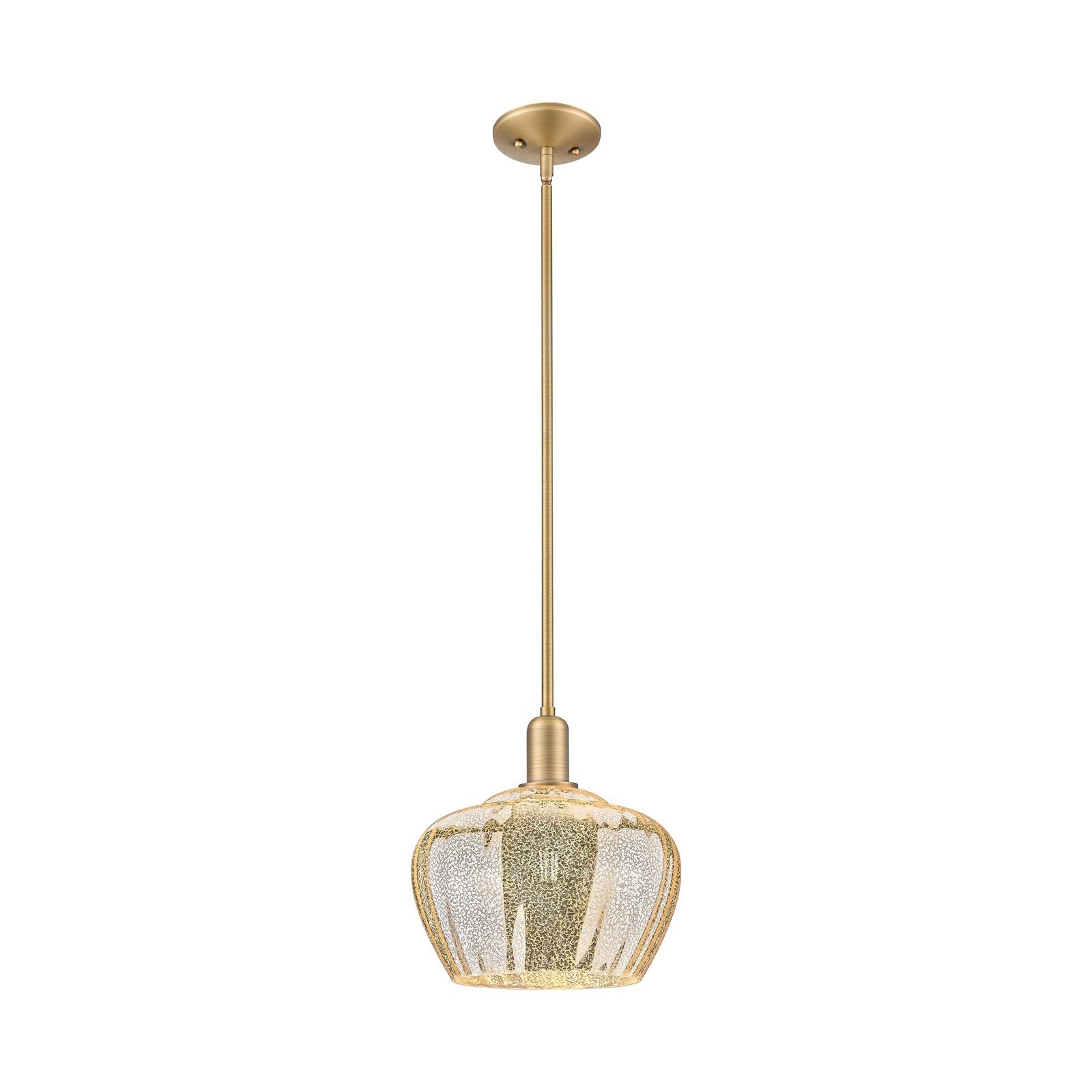 Innovations Fenton 11in 1-Light Mini Pendant | Industrial Brushed Brass and Mercury Ribbed Glass | Kitchen Island & Dining Room | Model 716-1S-BB-G96-L