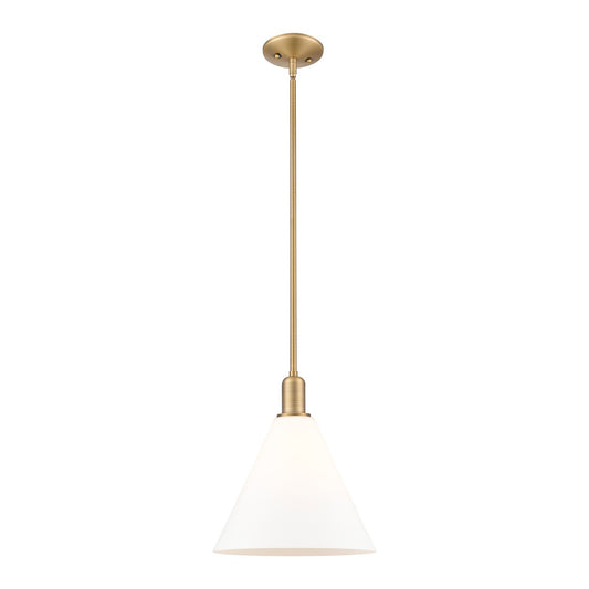Innovations Berkshire Glass 12in 1-Light Mini Pendant | Industrial Brushed Brass Steel and Matte White Glass | Kitchen Island & | Model 716-1S-BB-GBC-121