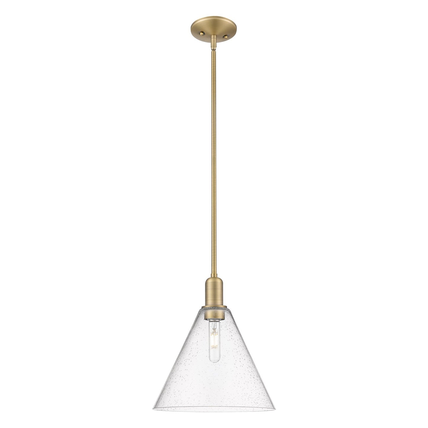 Innovations Berkshire Glass 12in 1-Light Mini Pendant | Industrial Brushed Brass and Seedy Glass | Kitchen Island & Dining Room | Model 716-1S-BB-GBC-124