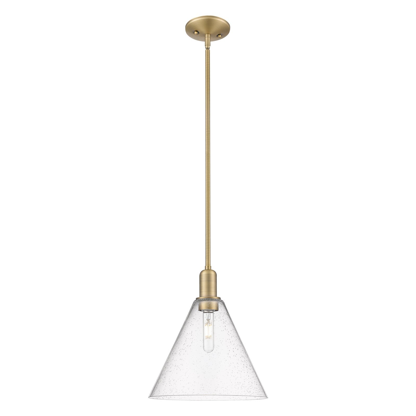 Innovations Berkshire Glass 12in 1-Light Mini Pendant | Industrial Brushed Brass and Seedy Glass | Kitchen Island & Dining Room | Model 716-1S-BB-GBC-124