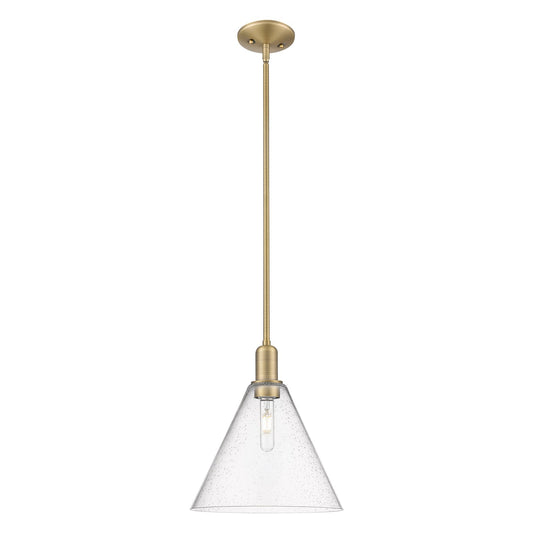 Innovations Berkshire Glass 12in 1-Light Mini Pendant | Industrial Brushed Brass and Seedy Glass | Kitchen Island & Dining Room | Model 716-1S-BB-GBC-124