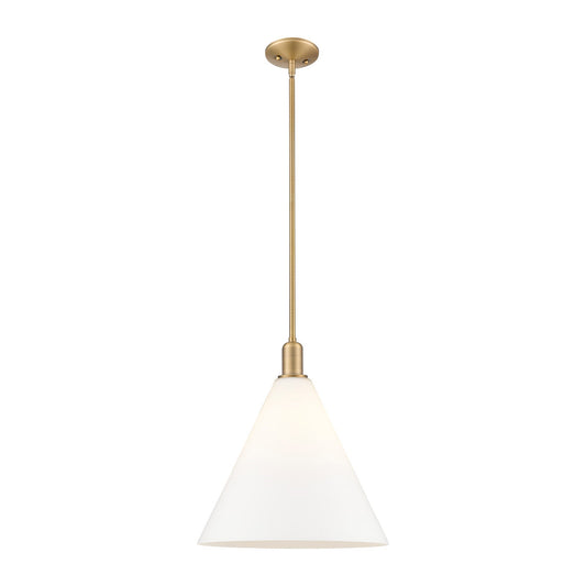 Innovations Berkshire Glass 16in 1-Light Mini Pendant | Industrial Brushed Brass Steel and Matte White Glass | Kitchen Island & | Model 716-1S-BB-GBC-161
