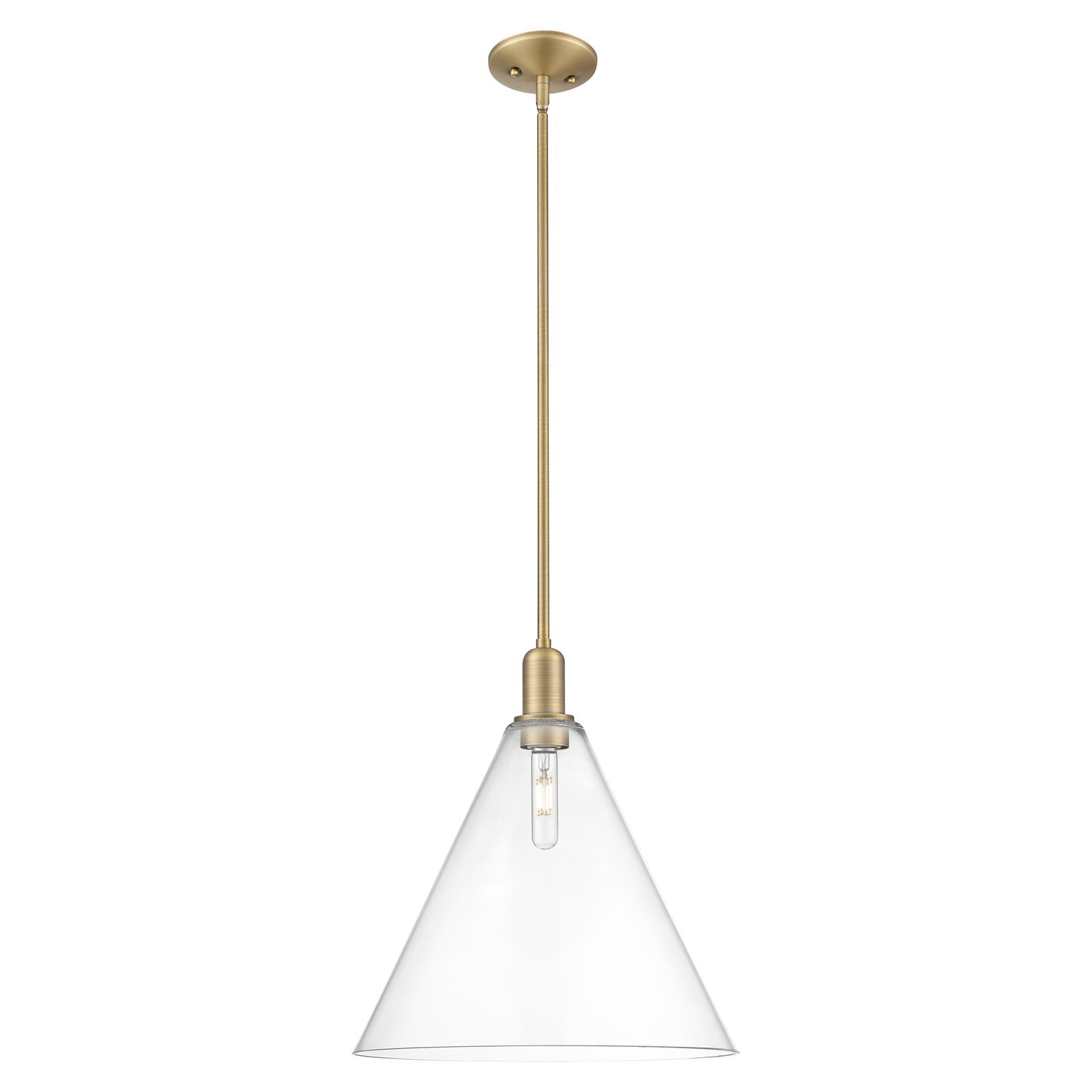 Innovations Berkshire Glass 16in 1-Light Mini Pendant | Industrial Brushed Brass Steel and Clear Glass | Kitchen Island & Dining | Model 716-1S-BB-GBC-162