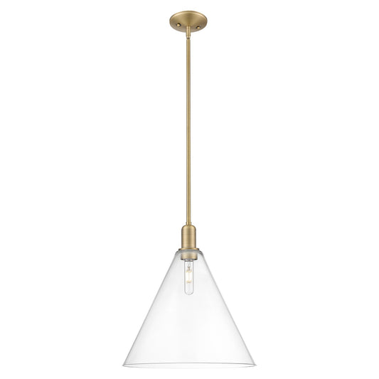 Innovations Berkshire Glass 16in 1-Light Mini Pendant | Industrial Brushed Brass Steel and Clear Glass | Kitchen Island & Dining | Model 716-1S-BB-GBC-162